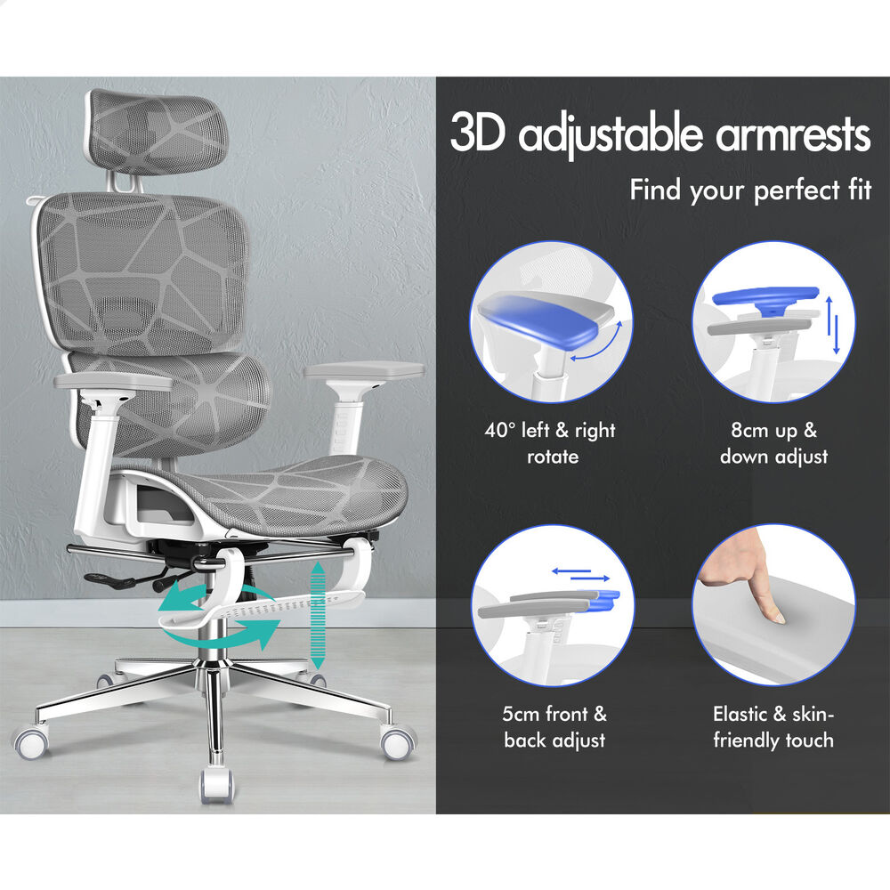 ALFORDSON Ergonomic Office Chair Mesh Executive Grey White