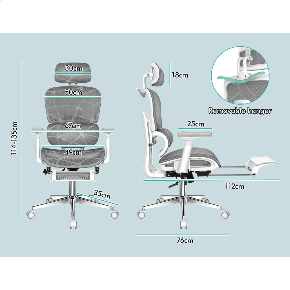 ALFORDSON Ergonomic Office Chair Mesh Executive Grey White