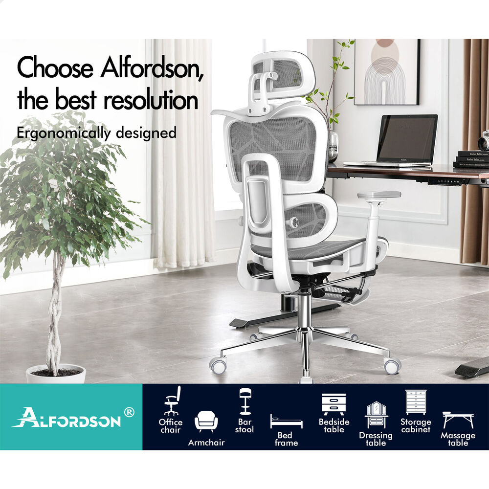 ALFORDSON Ergonomic Office Chair Mesh Executive Grey White