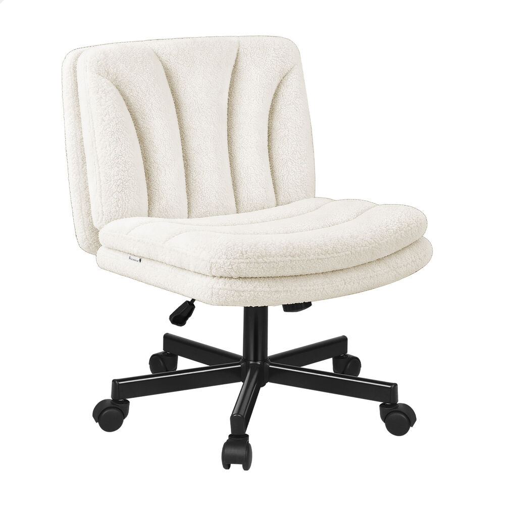 ALFORDSON Armless Office Desk Chair Mid Back Wide Seat w/ Wheels Boucle White