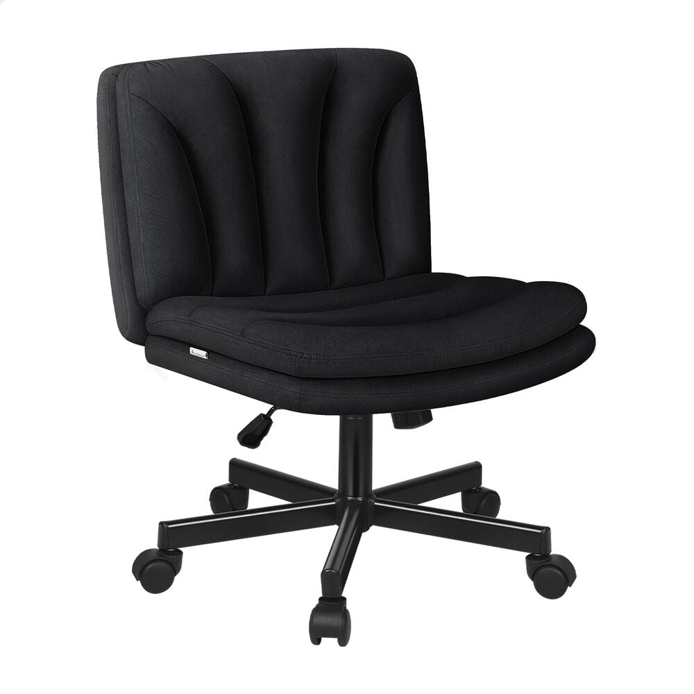 ALFORDSON Armless Office Desk Chair Mid Back Wide Seat w/ Wheels Fabric Black