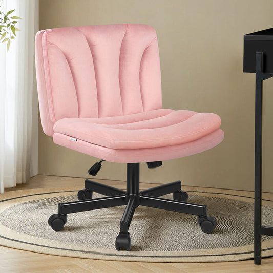 ALFORDSON Armless Office Desk Chair Mid Back Wide Seat w/ Wheels Velvet Pink