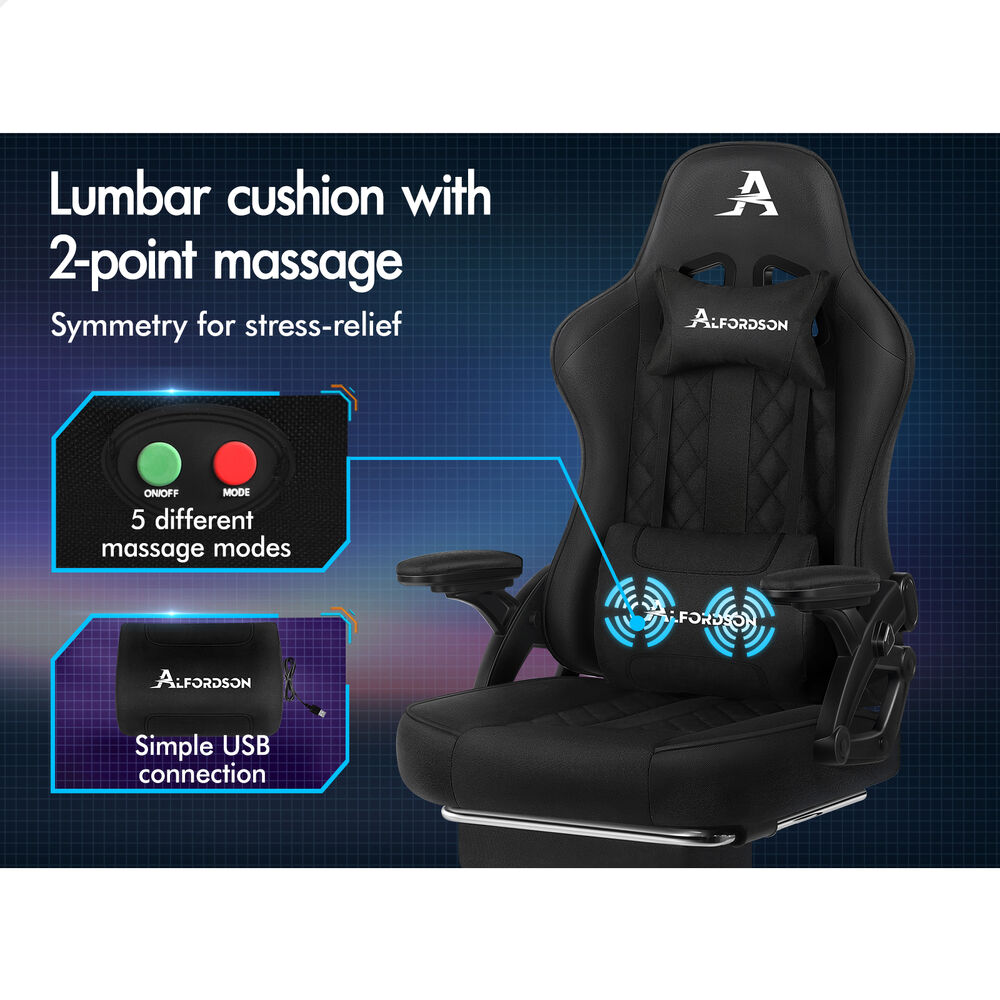 ALFORDSON Gaming Office Chair Massage Computer Footrest Seat Fabric Black