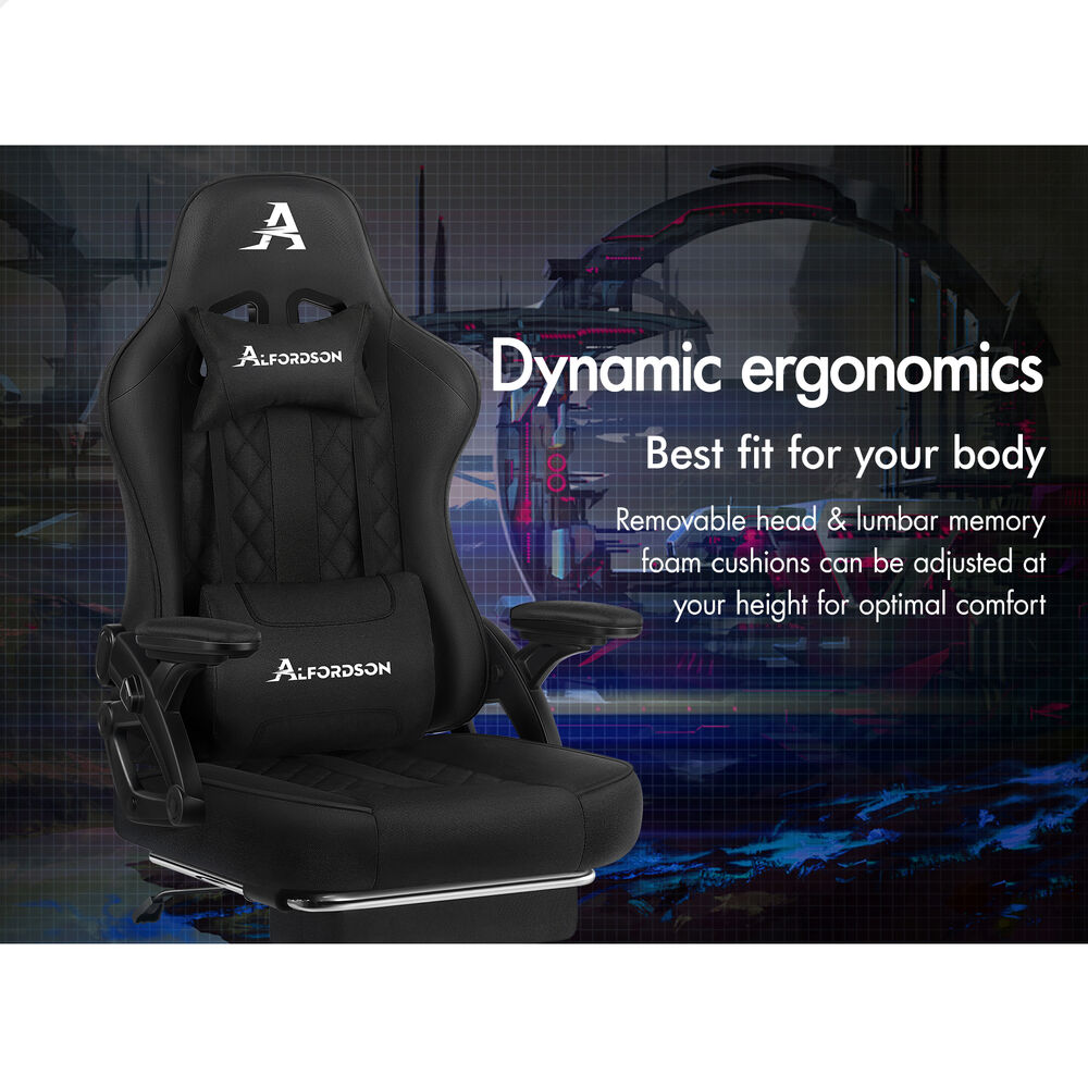 ALFORDSON Gaming Office Chair Massage Computer Footrest Seat Fabric Black