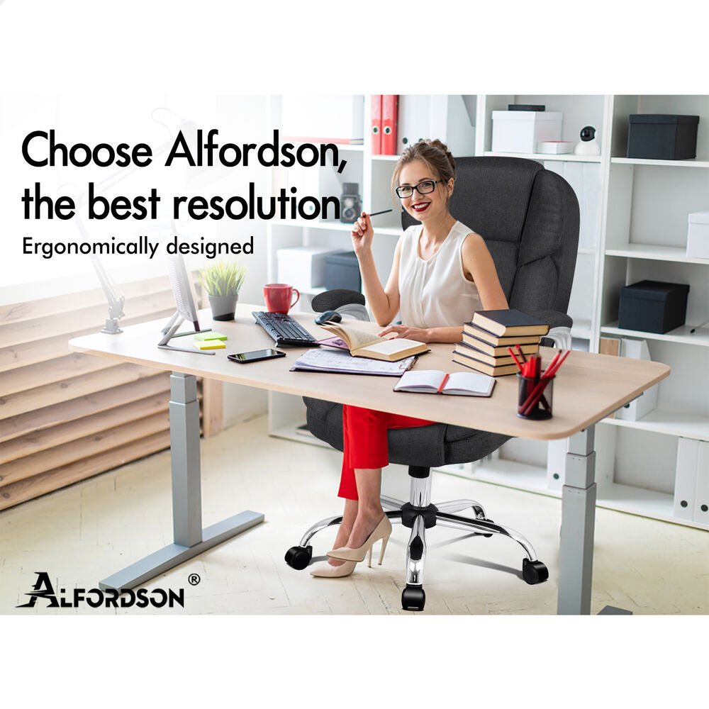 ALFORDSON Office Chair Executive Computer Gaming Racer Fabric Work Seat Black