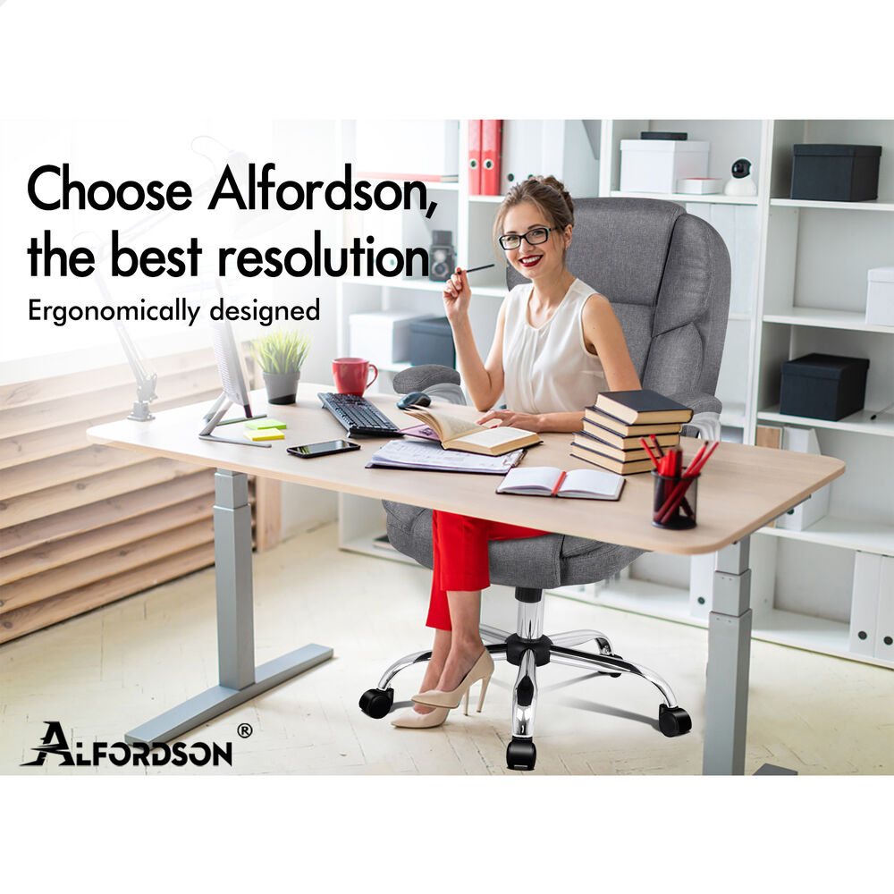 ALFORDSON Office Chair Executive Computer Gaming Racer Fabric Work Seat Grey