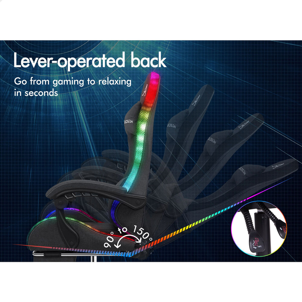 ALFORDSON Gaming Chair Office Massage 12 RGB LED Computer Seat Fabric Dark Grey