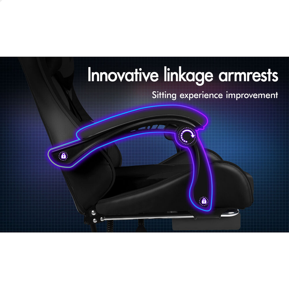ALFORDSON Gaming Office Chair Massage Computer Footrest Seat Leather All Black