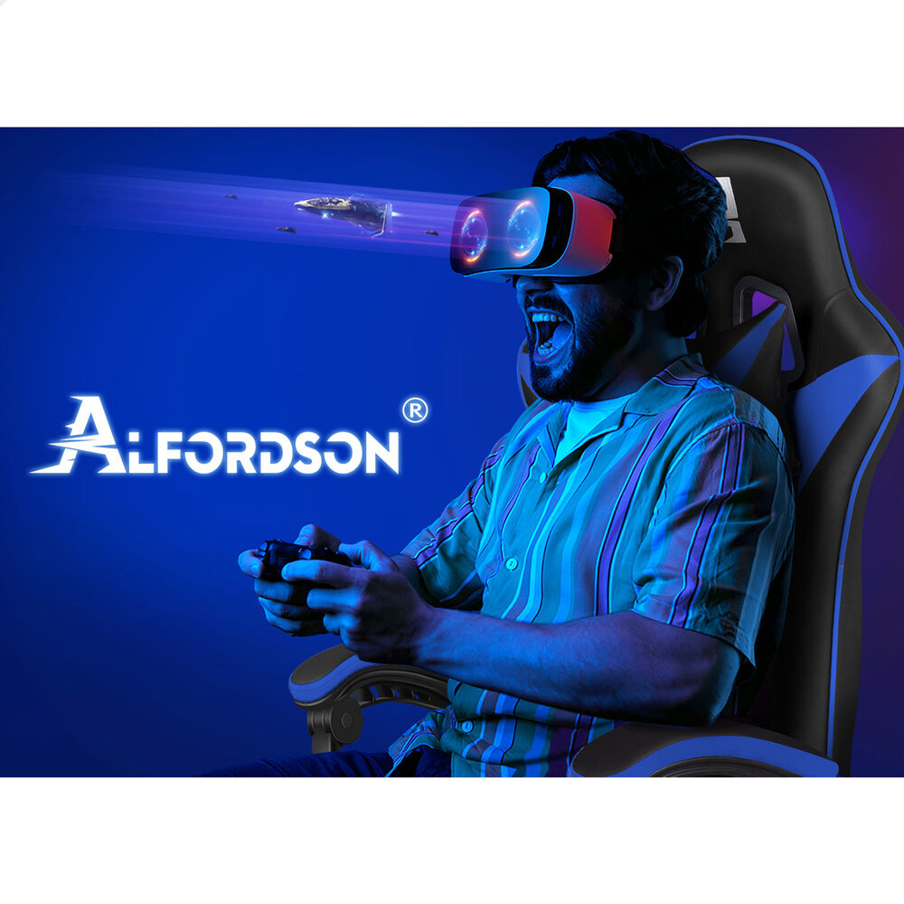 ALFORDSON Gaming Office Chair Massage Computer Footrest Leather Black & Blue