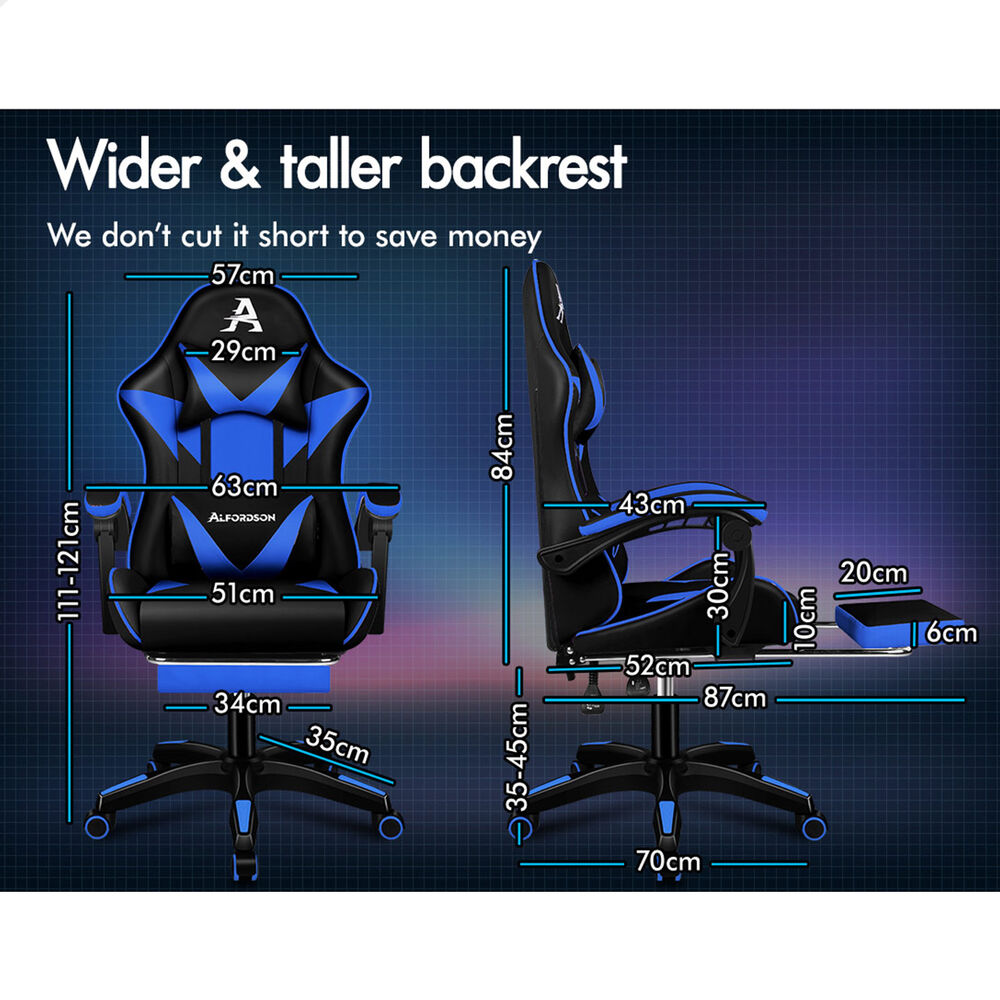 ALFORDSON Gaming Office Chair Massage Computer Footrest Leather Black & Blue