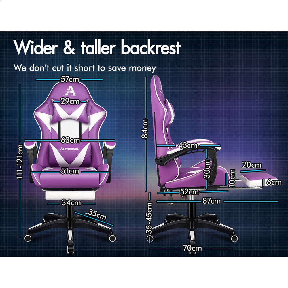 ALFORDSON Gaming Office Chair Massage Computer Footrest Leather Purple & White