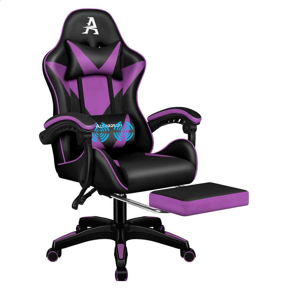 ALFORDSON Gaming Office Chair Massage Computer Footrest Leather Black & Purple