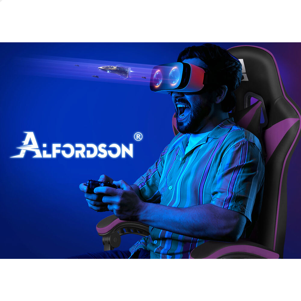 ALFORDSON Gaming Office Chair Massage Computer Footrest Leather Black & Purple