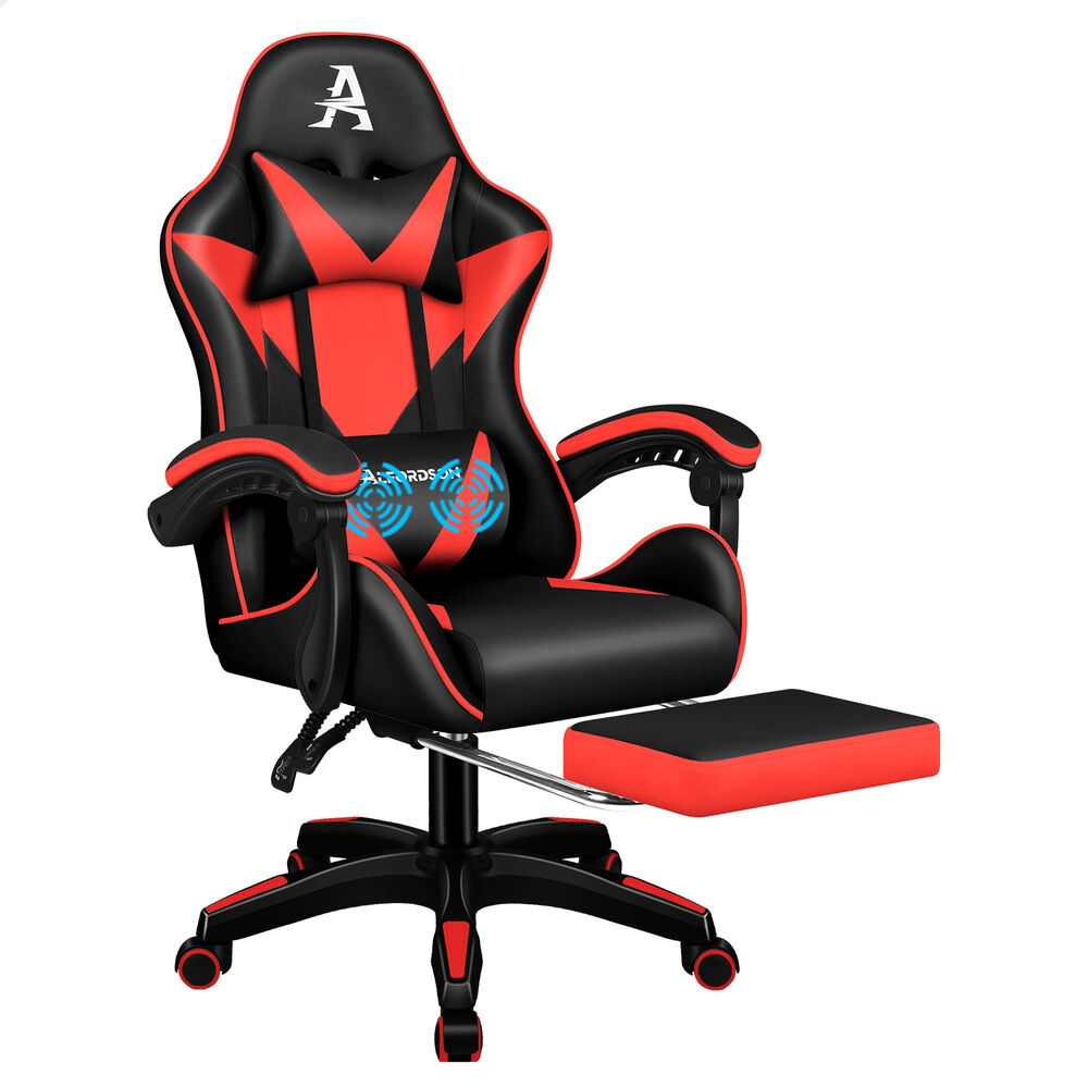ALFORDSON Gaming Office Chair Massage Computer Footrest Seat Leather Black & Red
