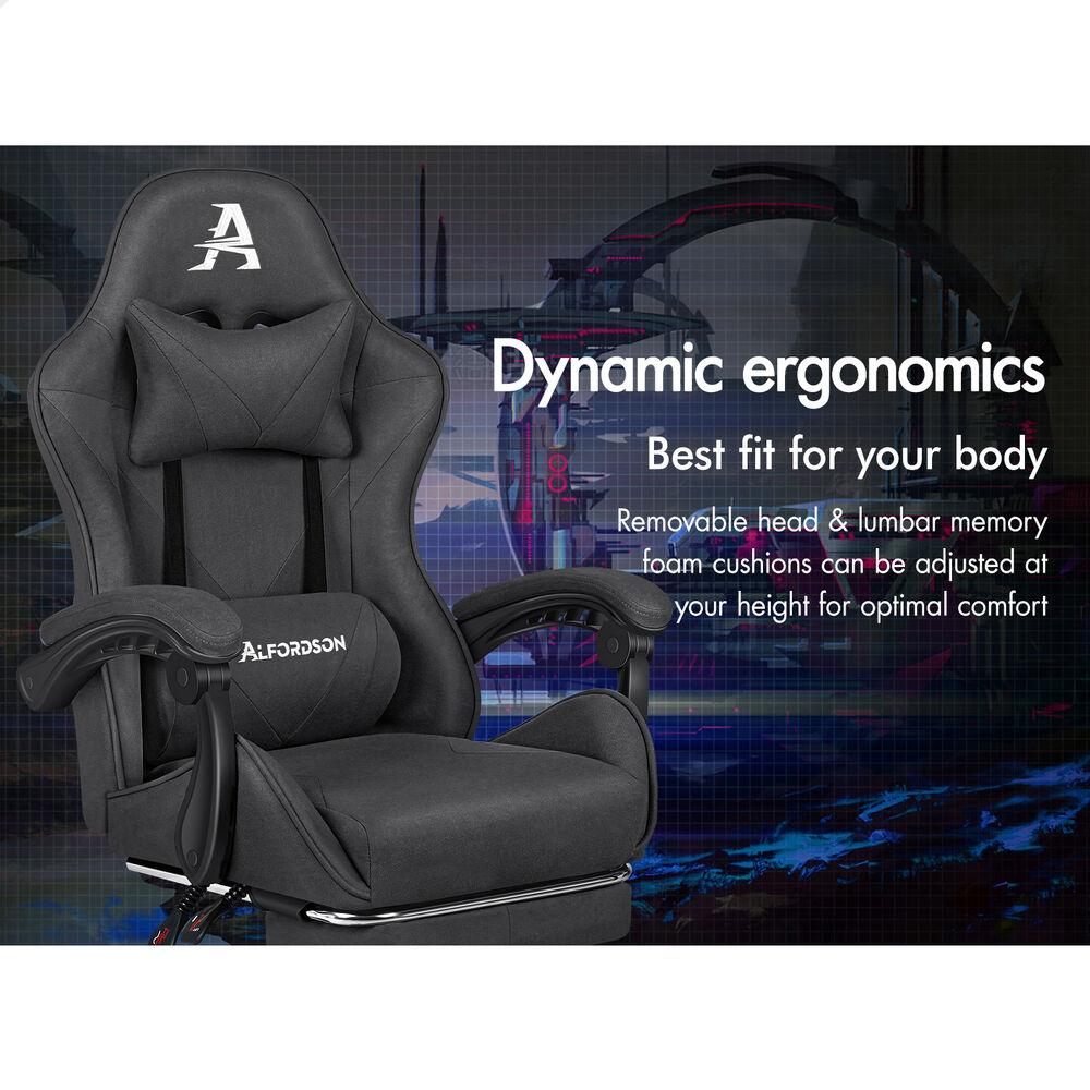 ALFORDSON Gaming Office Chair Massage Computer Footrest Seat Leathaire Dark Grey