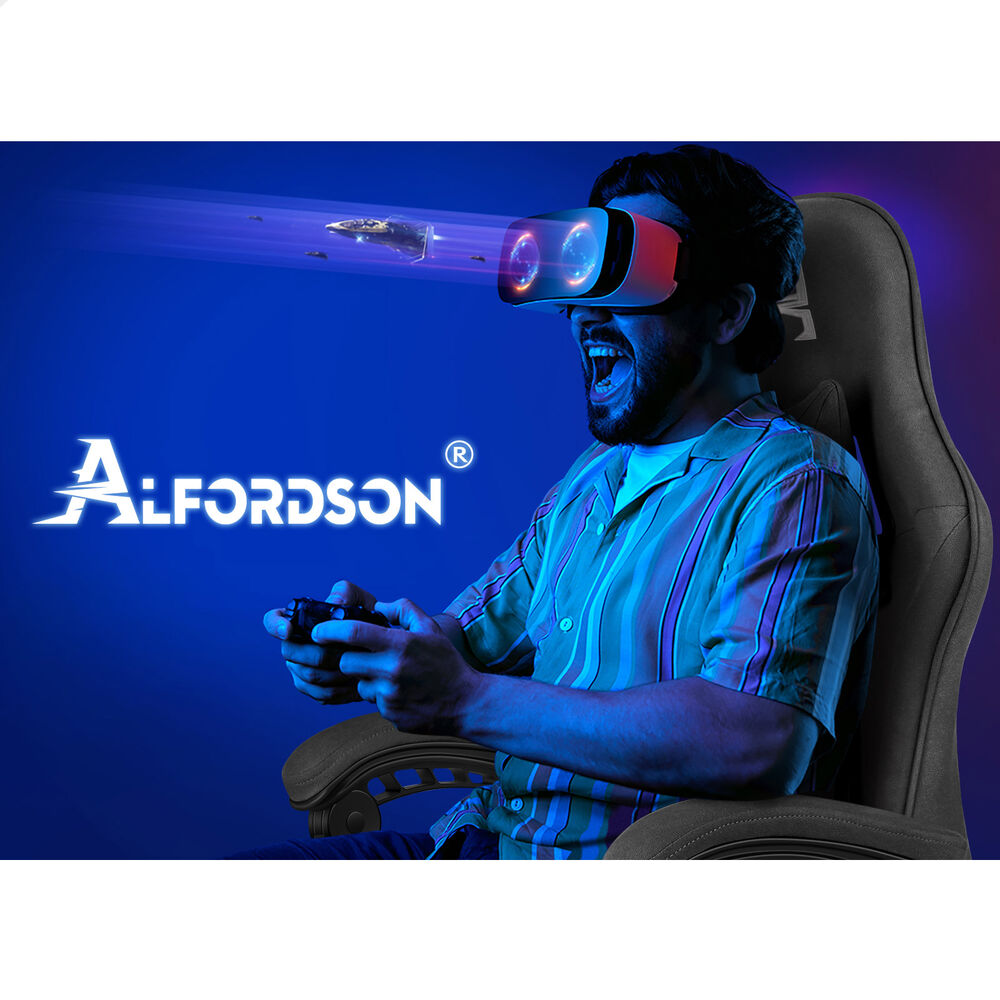 ALFORDSON Gaming Office Chair Massage Computer Footrest Seat Leathaire Dark Grey