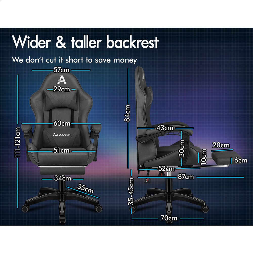 ALFORDSON Gaming Office Chair Massage Computer Footrest Seat Leathaire Dark Grey