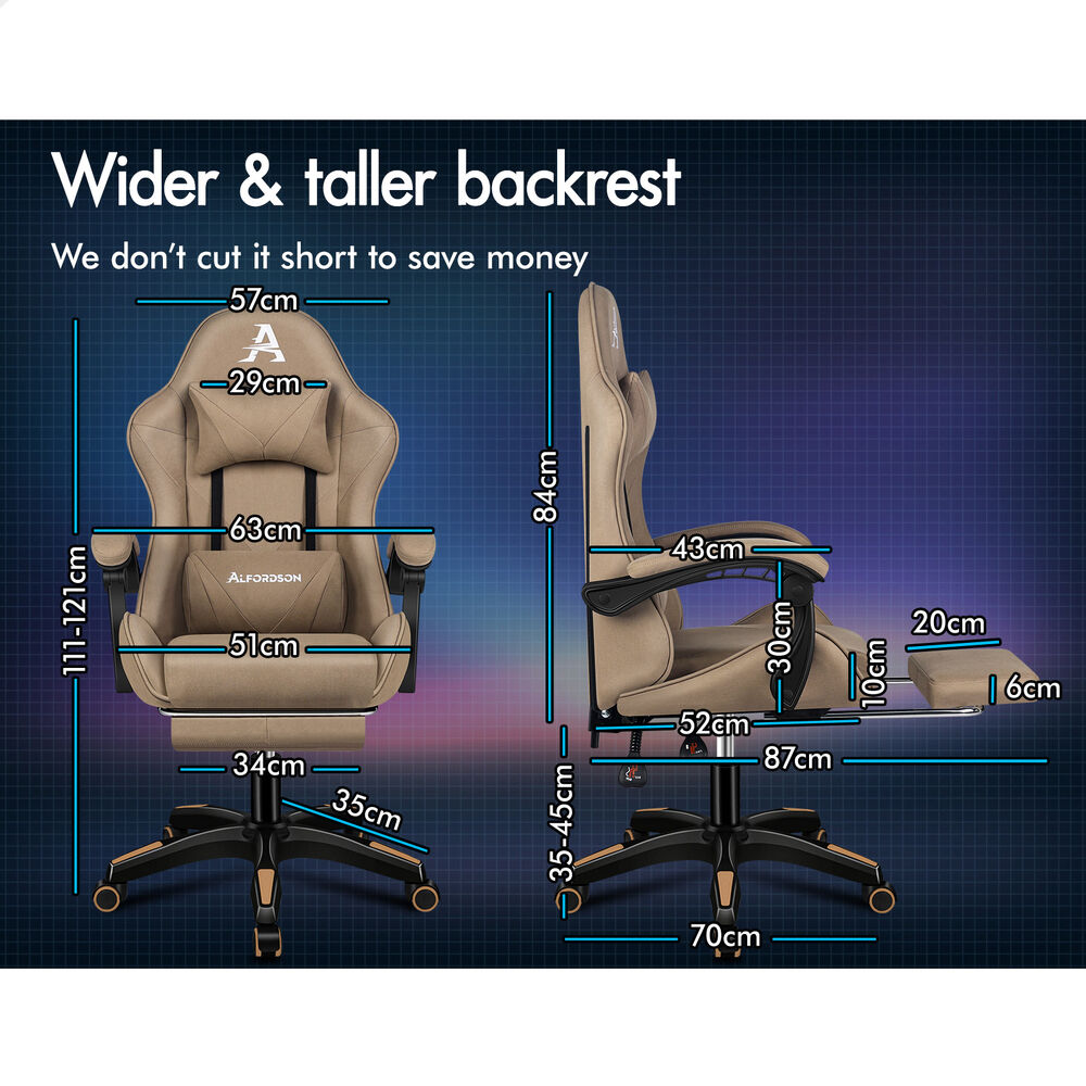ALFORDSON Gaming Office Chair Massage Computer Footrest Seat Leathaire Khaki