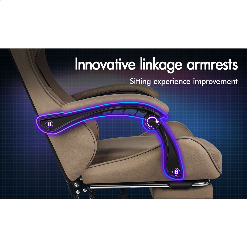 ALFORDSON Gaming Office Chair Massage Computer Footrest Seat Leathaire Khaki