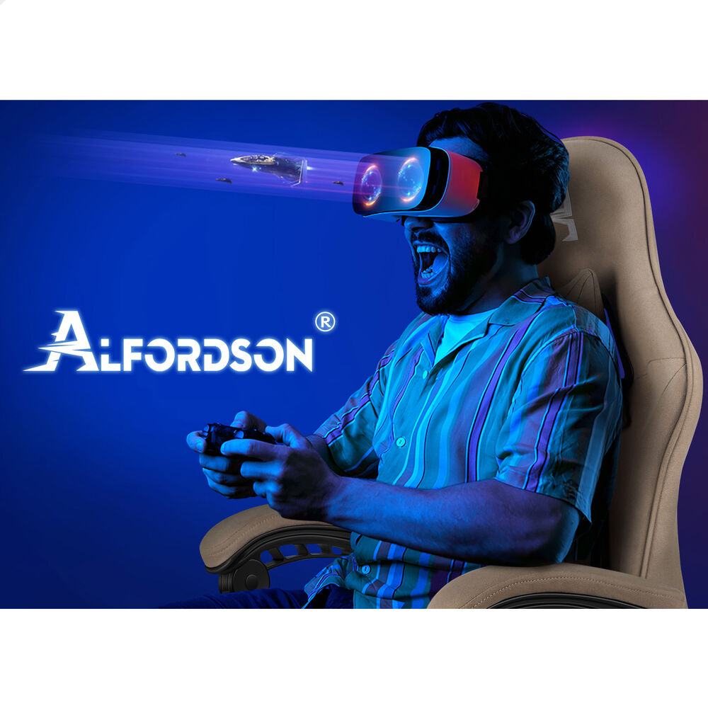 ALFORDSON Gaming Office Chair Massage Computer Footrest Seat Leathaire Khaki