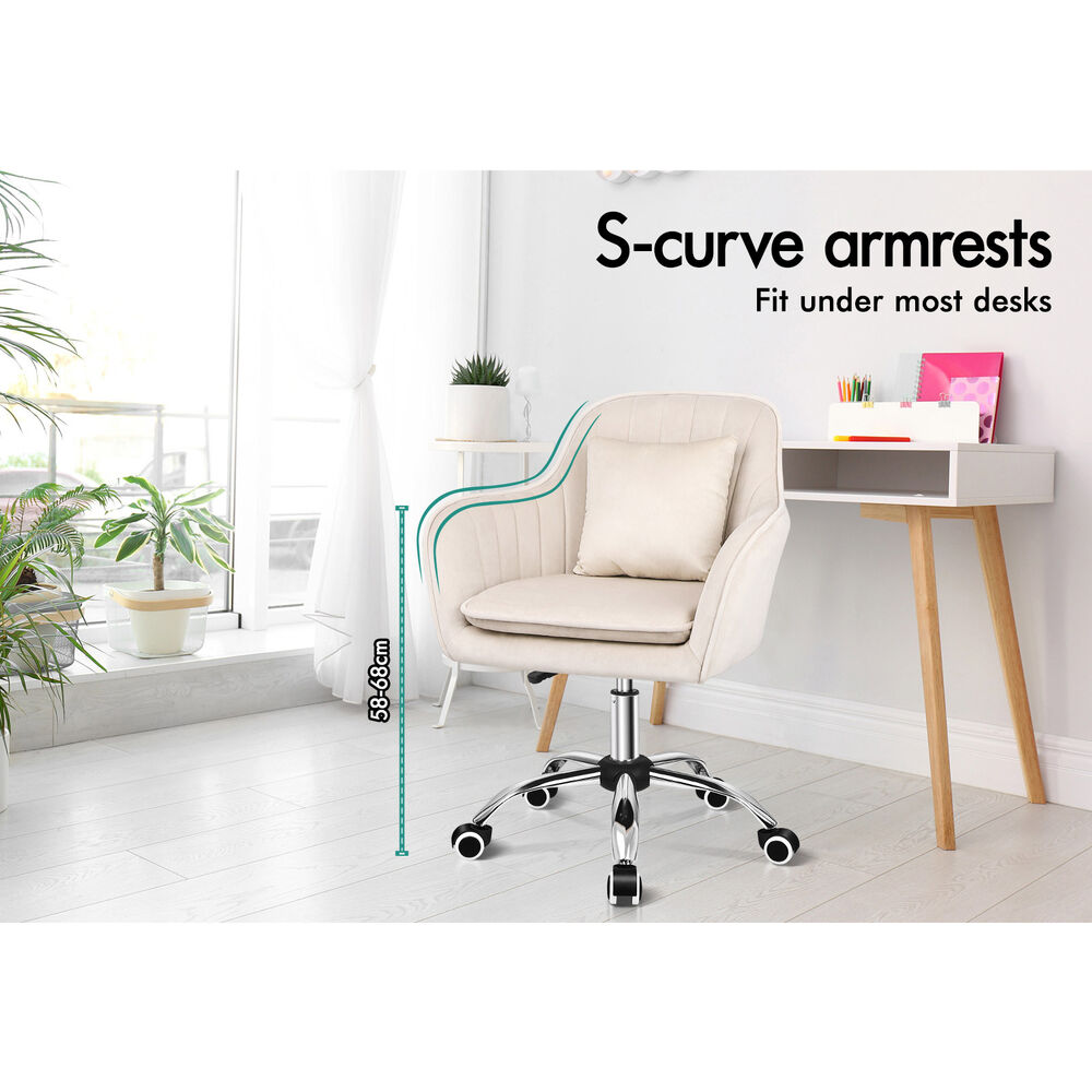 ALFORDSON Velvet Office Chair Computer Swivel Armchair Work Adult Kids Beige