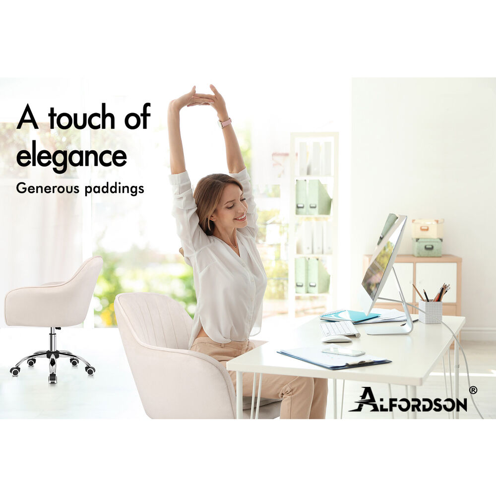 ALFORDSON Velvet Office Chair Computer Swivel Armchair Work Adult Kids Beige