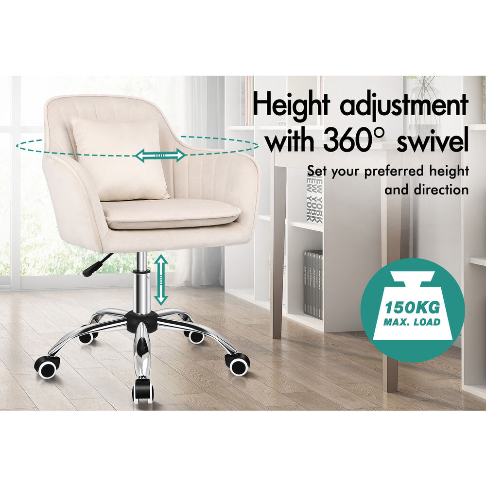ALFORDSON Velvet Office Chair Computer Swivel Armchair Work Adult Kids Beige