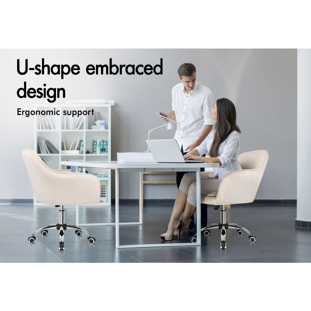 ALFORDSON Velvet Office Chair Computer Swivel Armchair Work Adult Kids Beige