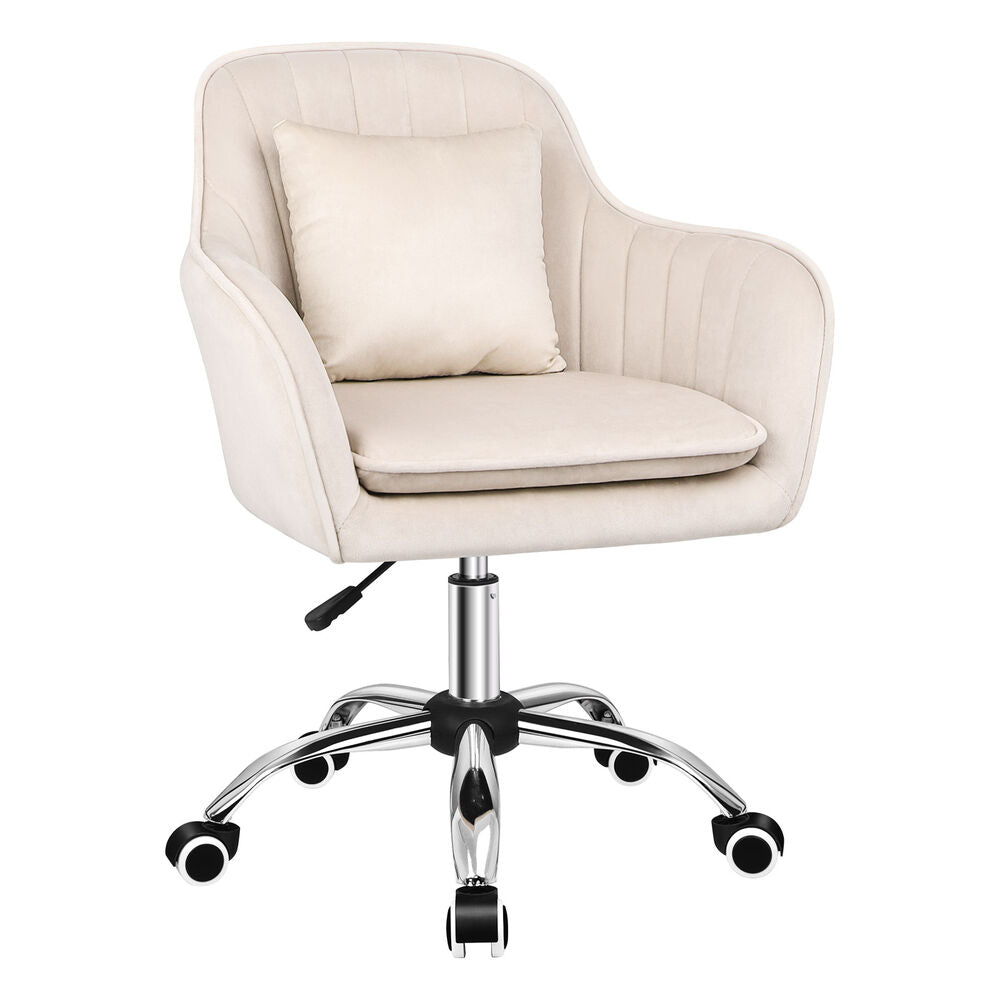ALFORDSON Velvet Office Chair Computer Swivel Armchair Work Adult Kids Beige