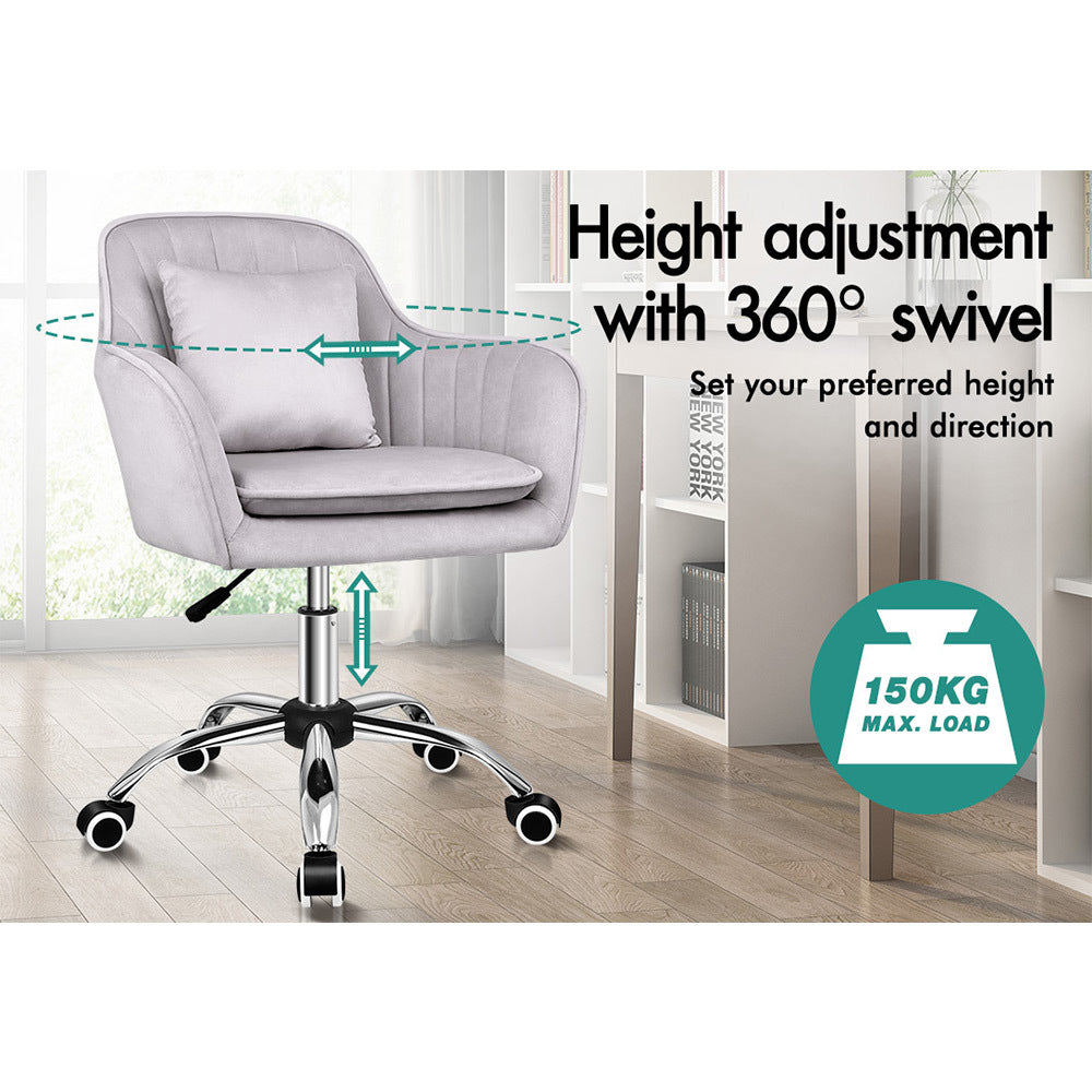 ALFORDSON Velvet Office Chair Computer Desk Chairs Swivel Armchair Work Seat Light Grey Adult Kids