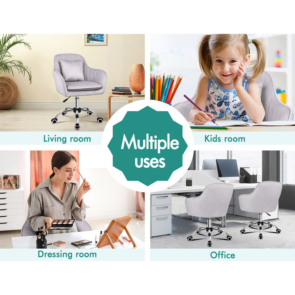ALFORDSON Velvet Office Chair Computer Desk Chairs Swivel Armchair Work Seat Light Grey Adult Kids