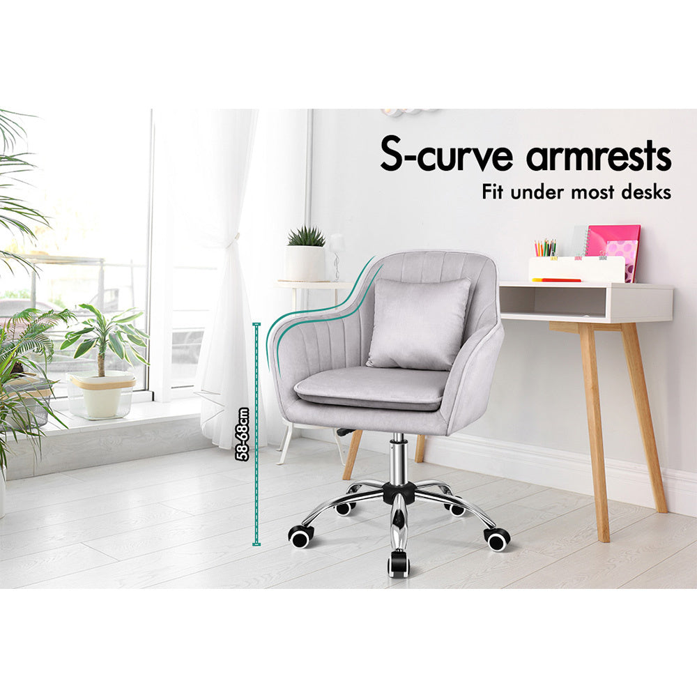 ALFORDSON Velvet Office Chair Computer Desk Chairs Swivel Armchair Work Seat Light Grey Adult Kids