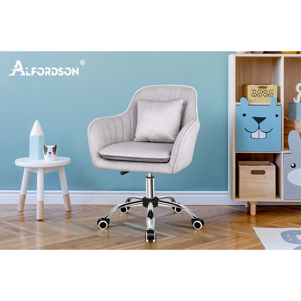 ALFORDSON Velvet Office Chair Computer Desk Chairs Swivel Armchair Work Seat Light Grey Adult Kids