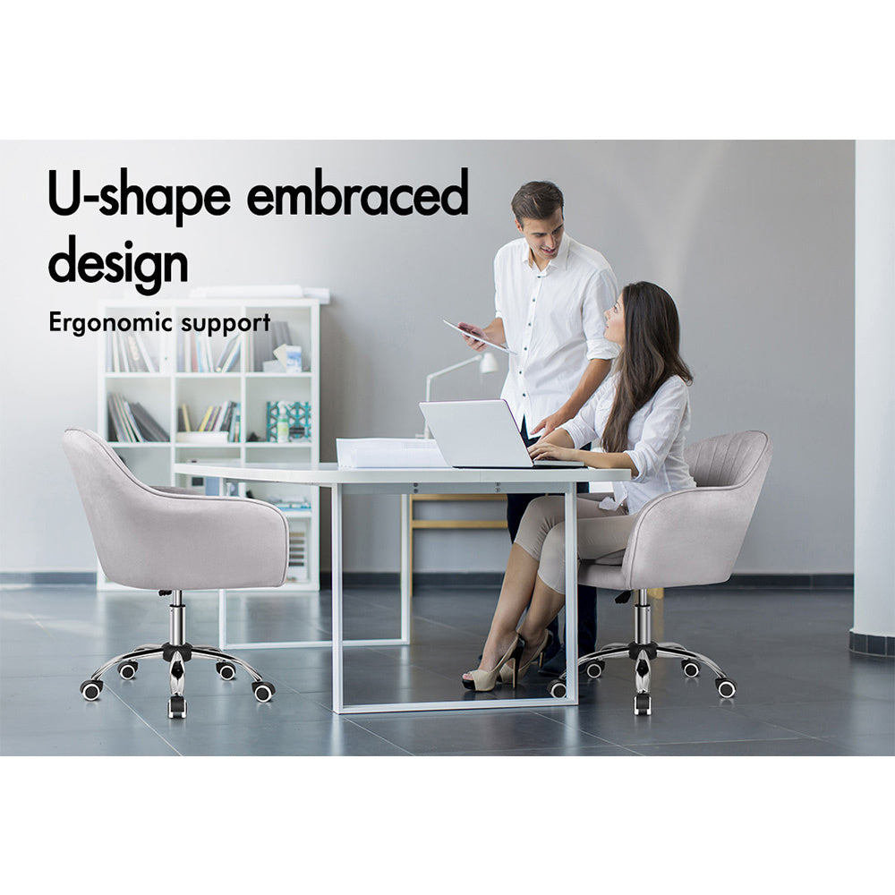 ALFORDSON Velvet Office Chair Computer Desk Chairs Swivel Armchair Work Seat Light Grey Adult Kids