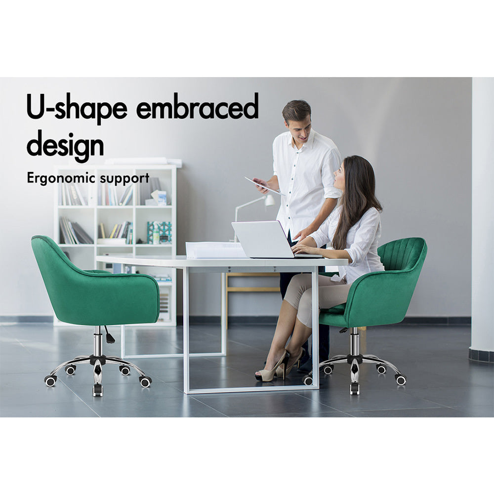 ALFORDSON Velvet Office Chair Computer Desk Chairs Swivel Armchair Work Seat Green Adult Kids
