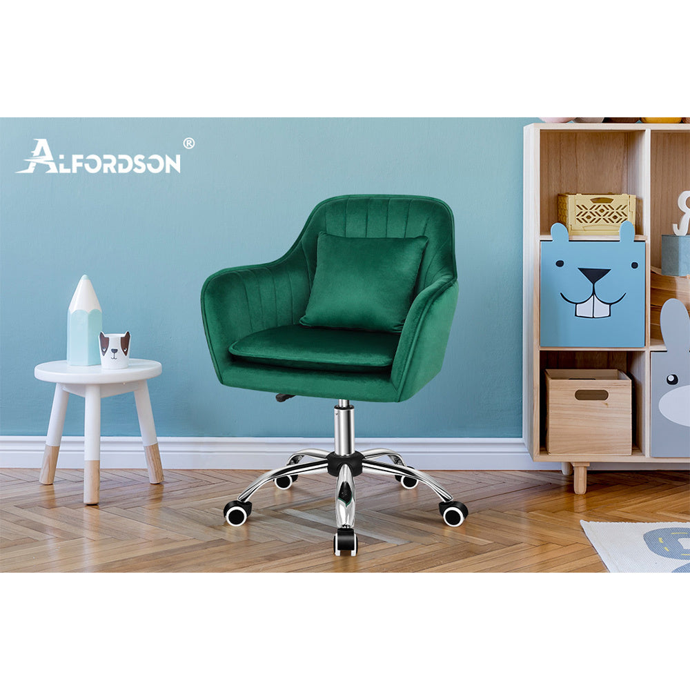 ALFORDSON Velvet Office Chair Computer Desk Chairs Swivel Armchair Work Seat Green Adult Kids