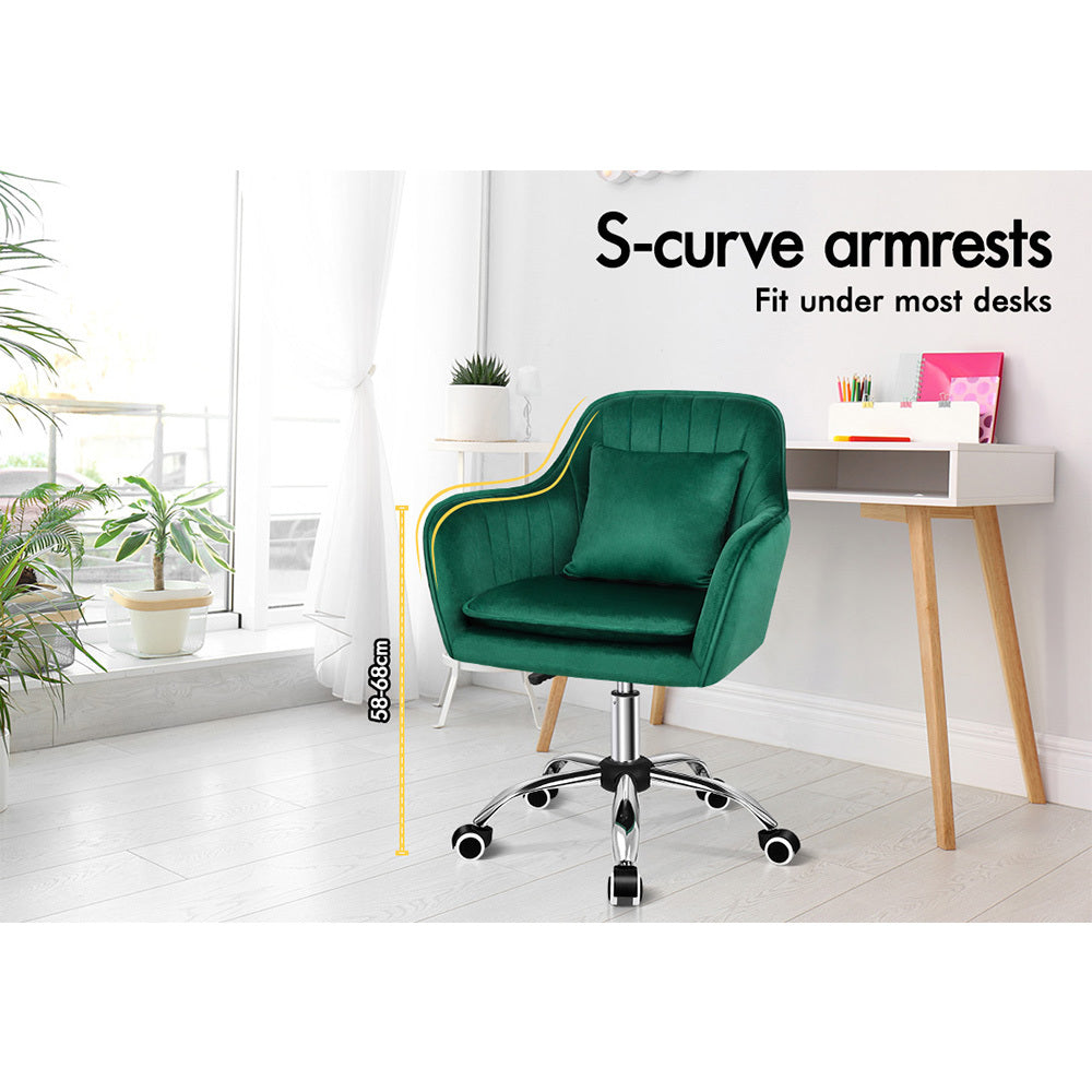 ALFORDSON Velvet Office Chair Computer Desk Chairs Swivel Armchair Work Seat Green Adult Kids