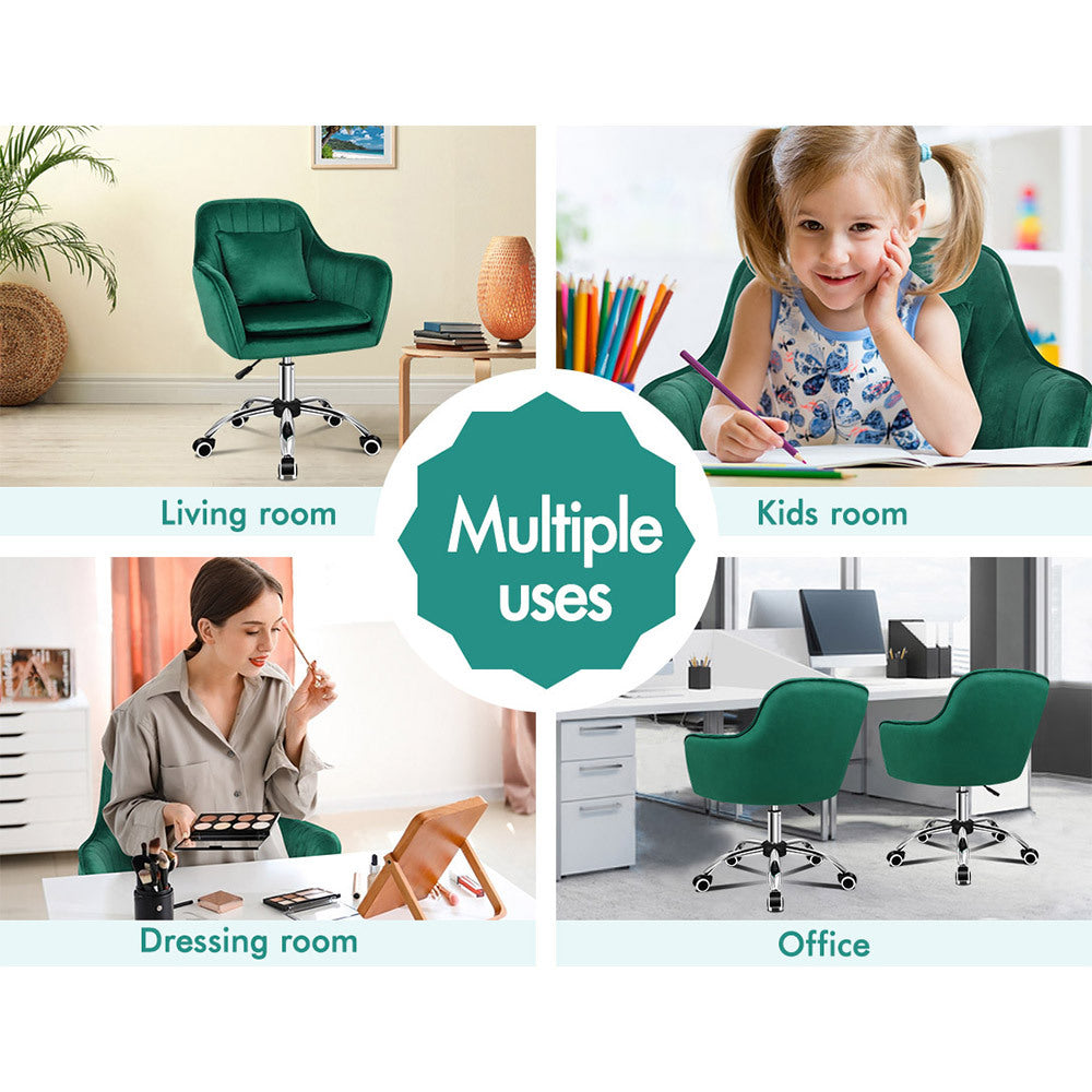 ALFORDSON Velvet Office Chair Computer Desk Chairs Swivel Armchair Work Seat Green Adult Kids