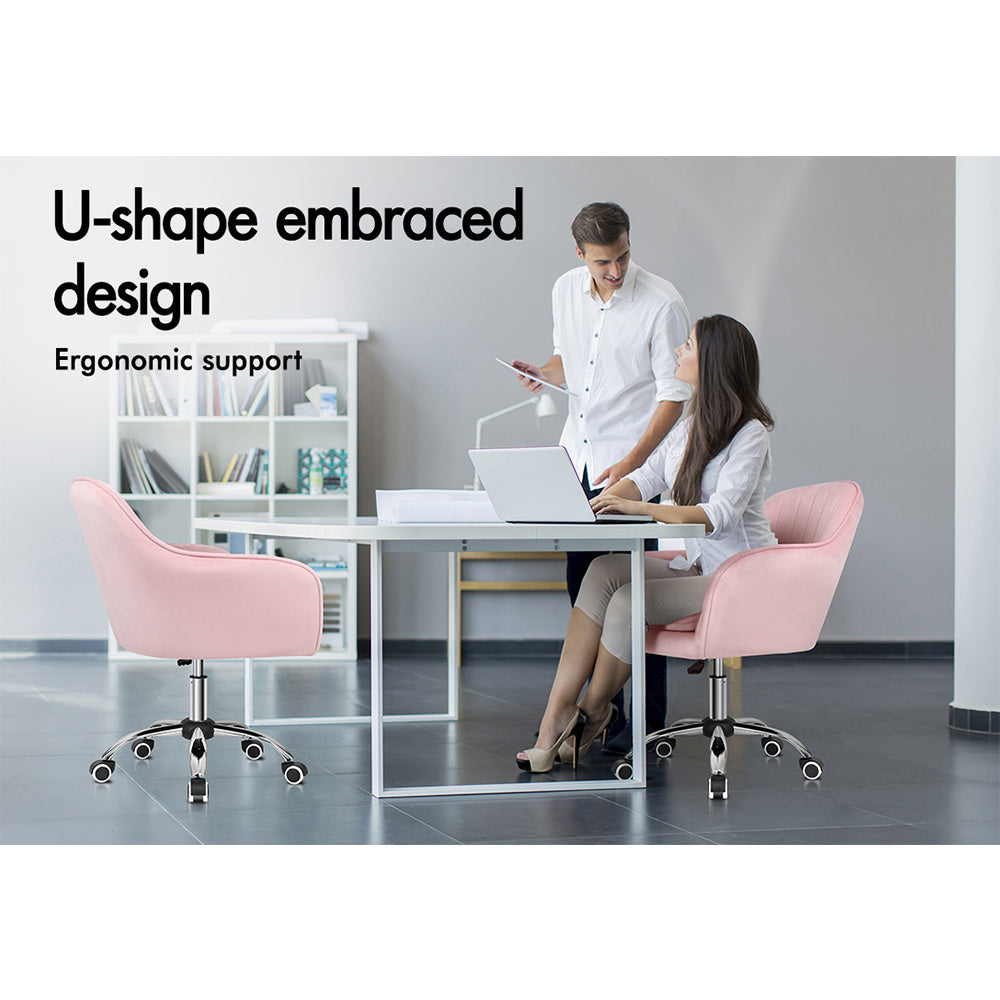 ALFORDSON Velvet Office Chair Computer Desk Chairs Swivel Armchair Work Seat Pink Adult Kids
