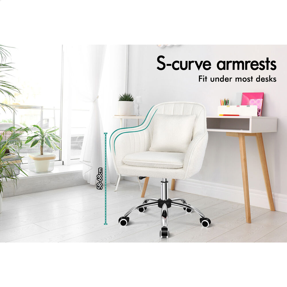 ALFORDSON Boucle Office Chair Computer Swivel Armchair Work Adult Kids White