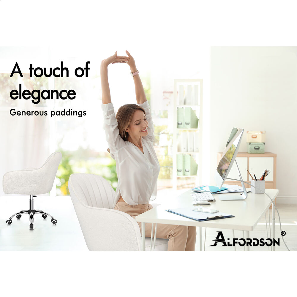 ALFORDSON Boucle Office Chair Computer Swivel Armchair Work Adult Kids White