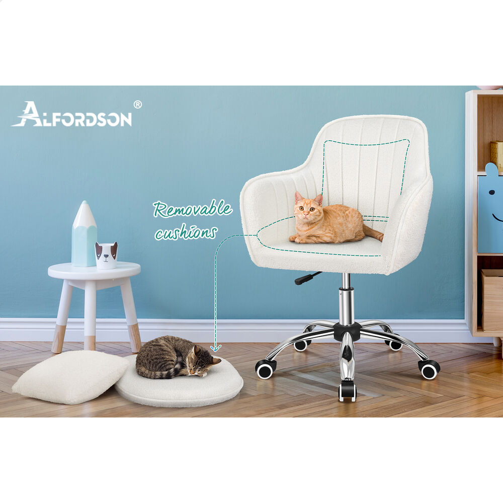 ALFORDSON Boucle Office Chair Computer Swivel Armchair Work Adult Kids White