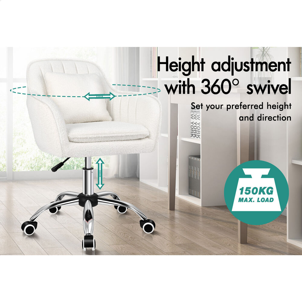 ALFORDSON Boucle Office Chair Computer Swivel Armchair Work Adult Kids White