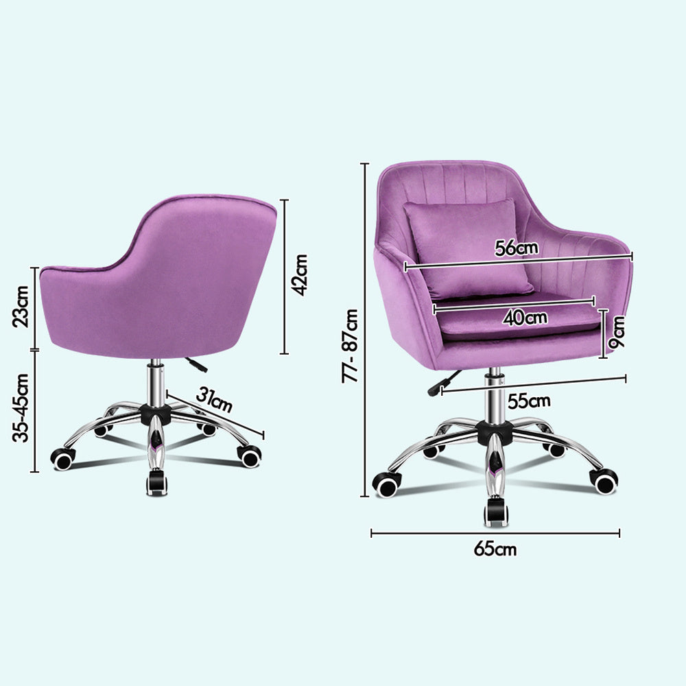 ALFORDSON Velvet Office Chair Computer Desk Chairs Swivel Armchair Work Seat Violet Adult Kids