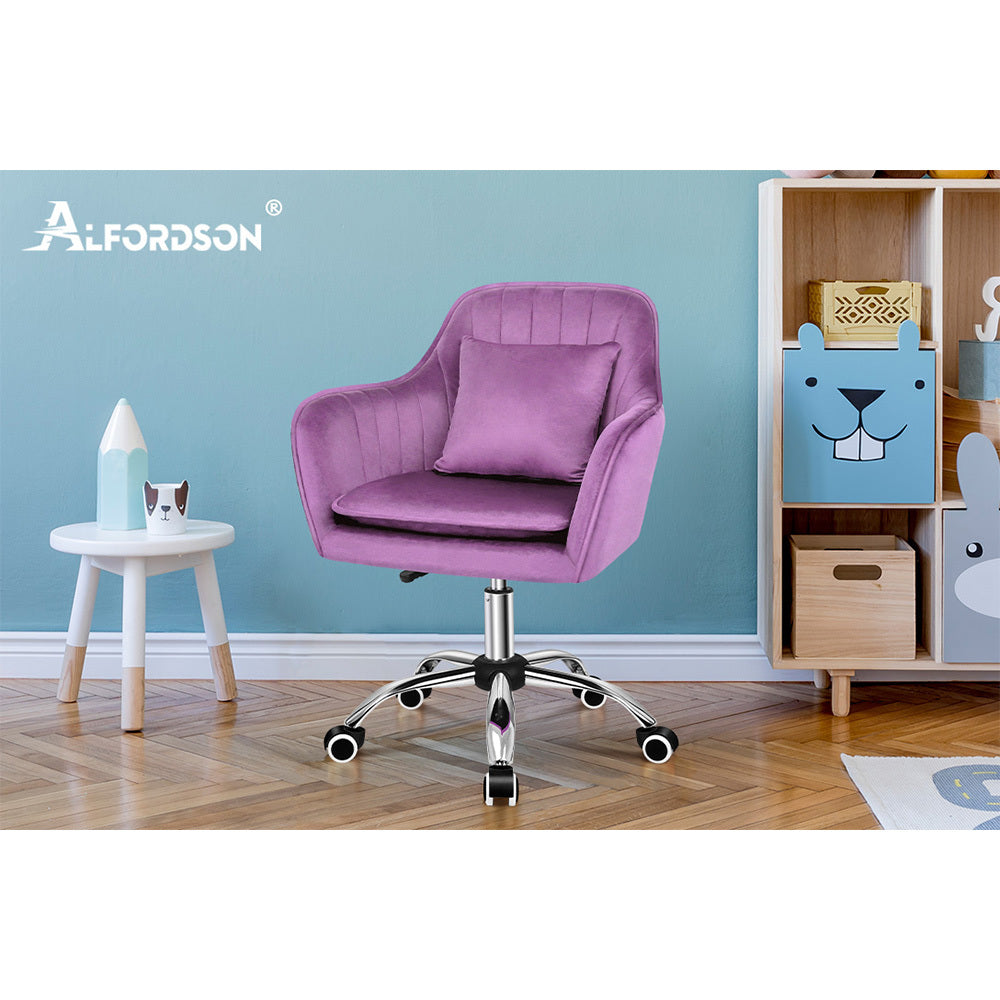 ALFORDSON Velvet Office Chair Computer Desk Chairs Swivel Armchair Work Seat Violet Adult Kids