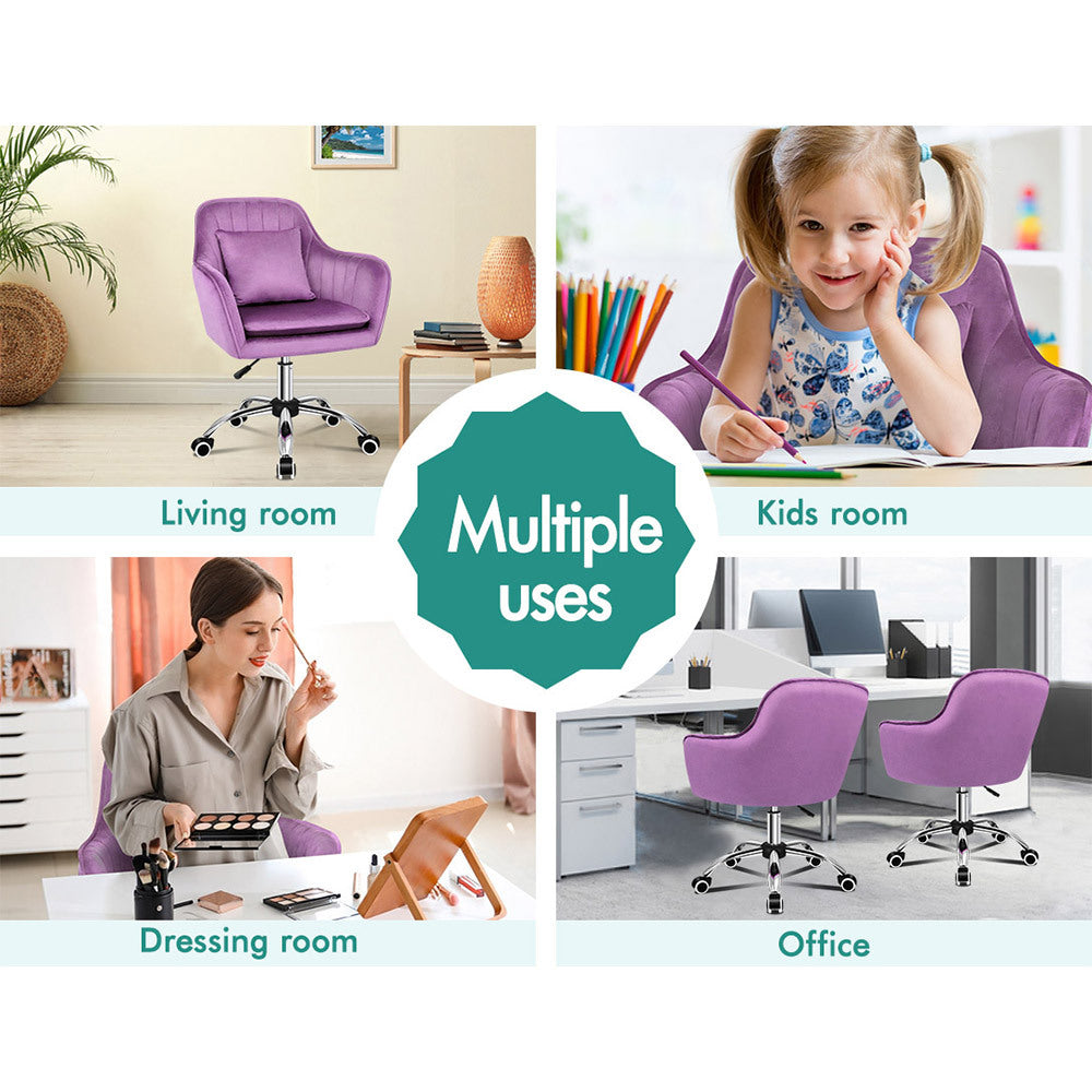 ALFORDSON Velvet Office Chair Computer Desk Chairs Swivel Armchair Work Seat Violet Adult Kids