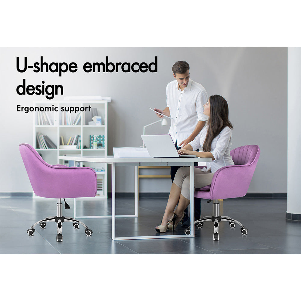 ALFORDSON Velvet Office Chair Computer Desk Chairs Swivel Armchair Work Seat Violet Adult Kids