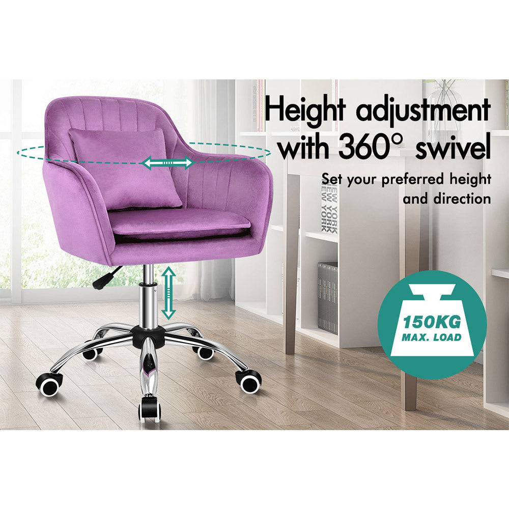 ALFORDSON Velvet Office Chair Computer Desk Chairs Swivel Armchair Work Seat Violet Adult Kids
