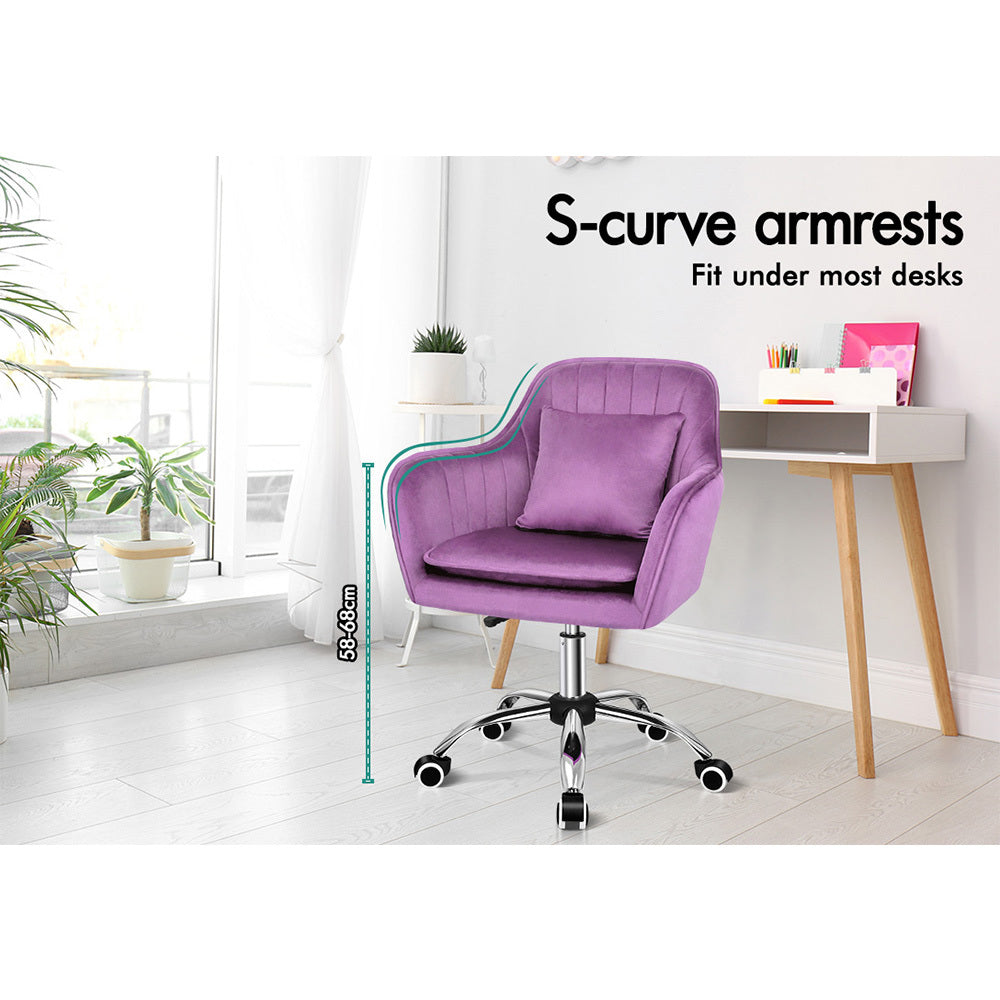 ALFORDSON Velvet Office Chair Computer Desk Chairs Swivel Armchair Work Seat Violet Adult Kids