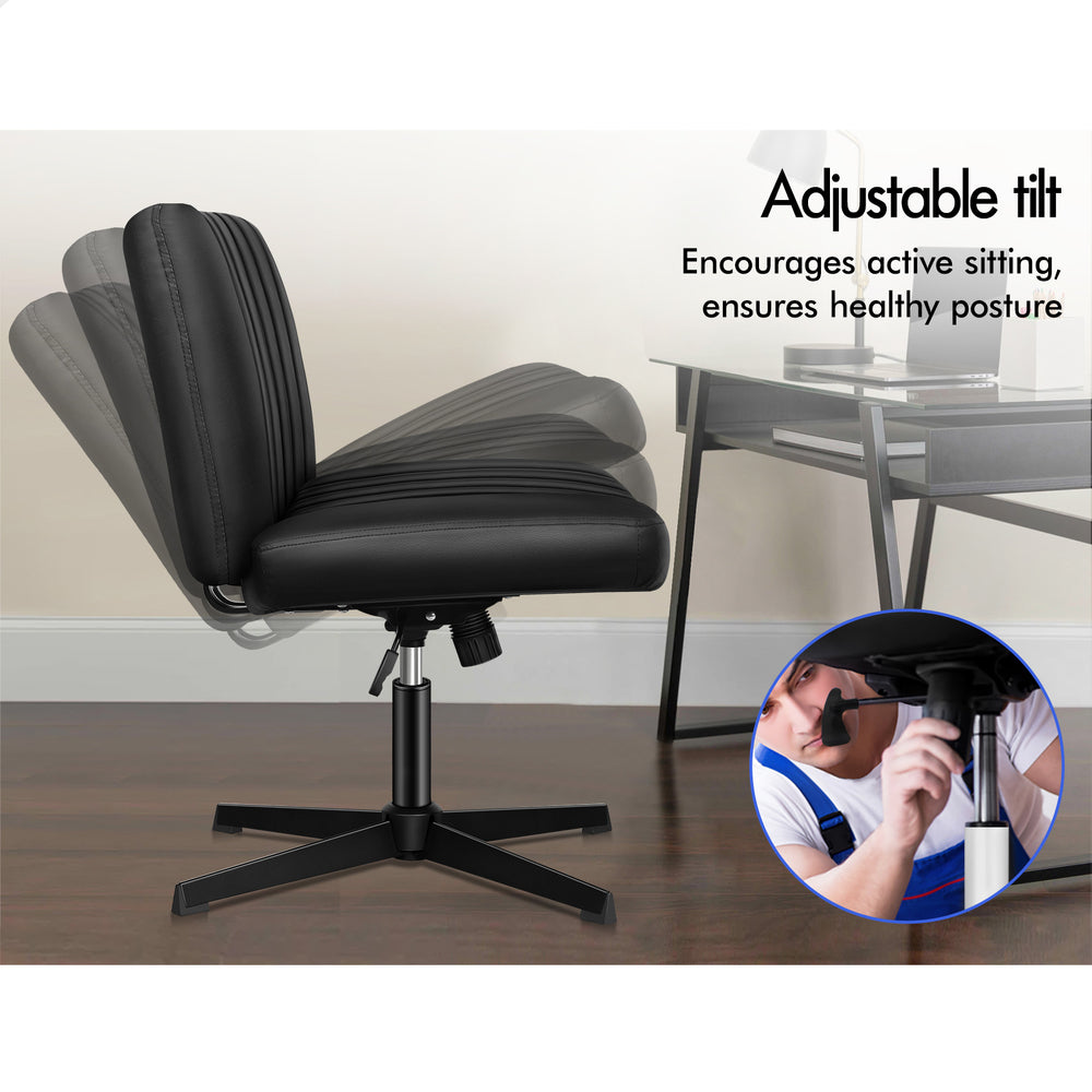1 ALFORDSON Office Chair Mid back with Ottoman PU Leather Black